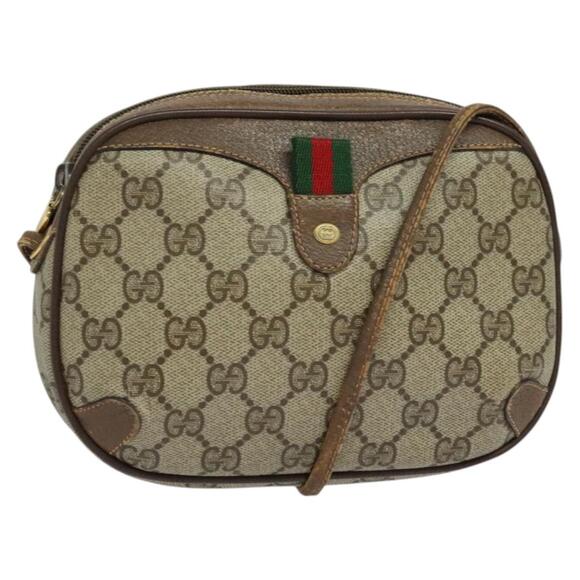 GUCCI GG Supreme Web Sherry Line Bag Pvc Beige Gold 156 02 066 - Picture 1 of 16